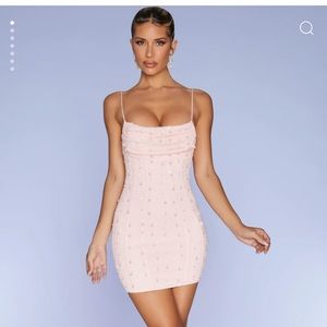 Oh Polly Cowl Neck Embellished Dress Pearl Beads blush pink sexy clubbing